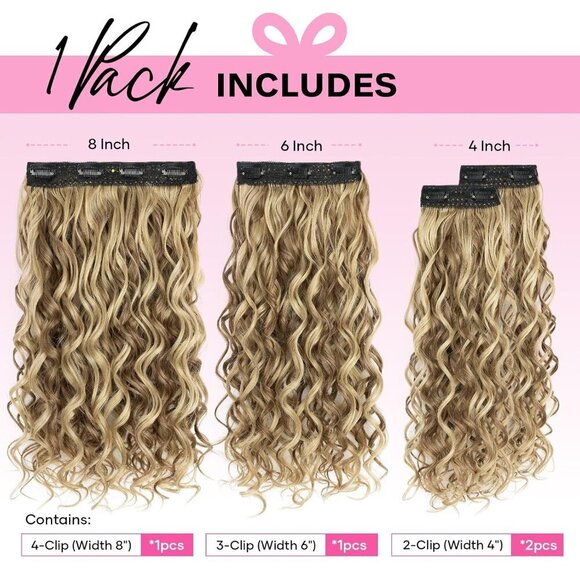 Curly Clip In Hair Extensions Synthetic 16 Inch Ash Blonde Highlights Women main image 5